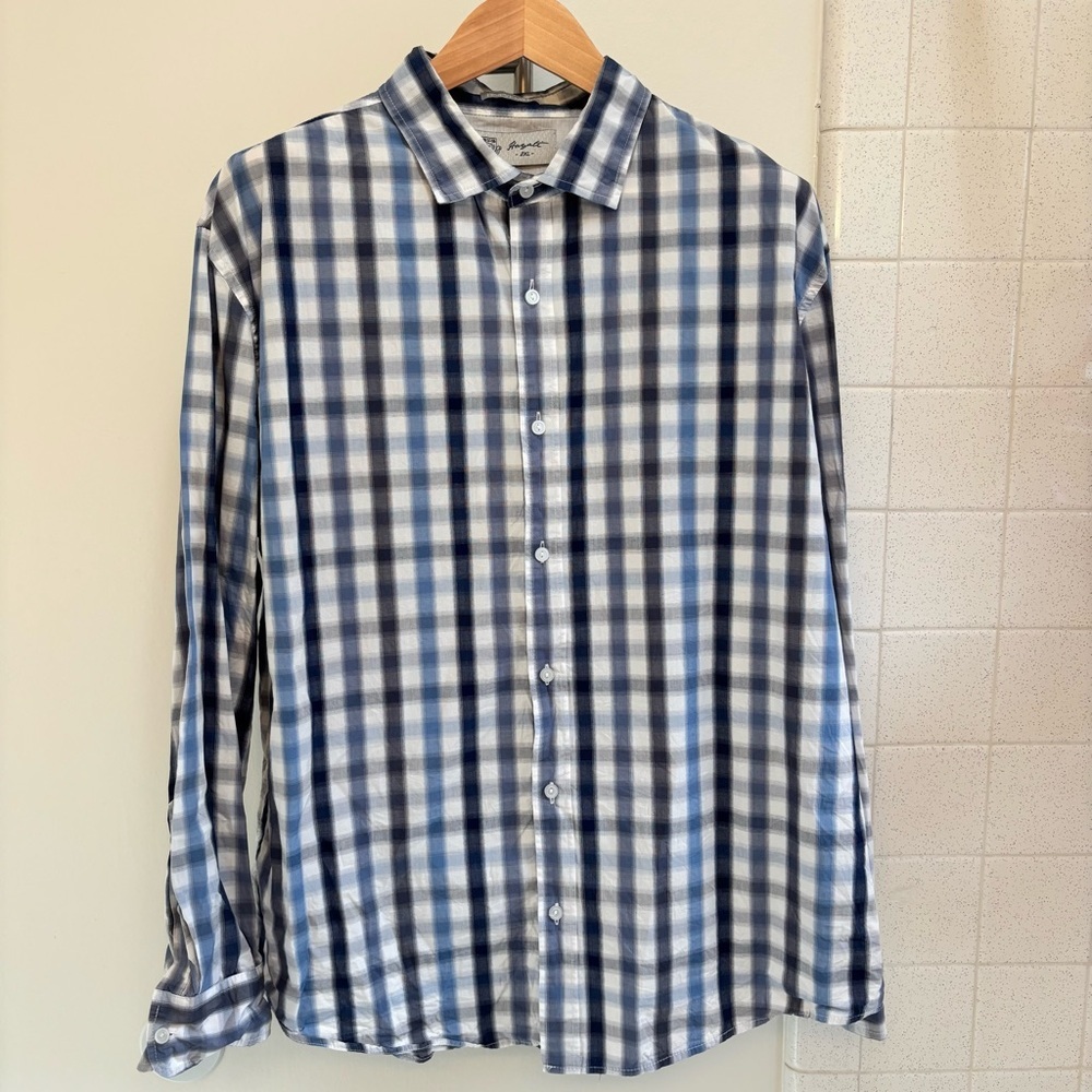 Hayati Blue White Plaid Dress Shirt Size XXL Button Down Classic Fit Preppy